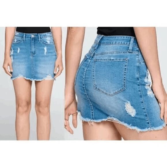 Blue Turtle Women's Medium Blue Booty Maker Asymmetrical Denim Mini Skirt M - Picture 1 of 8